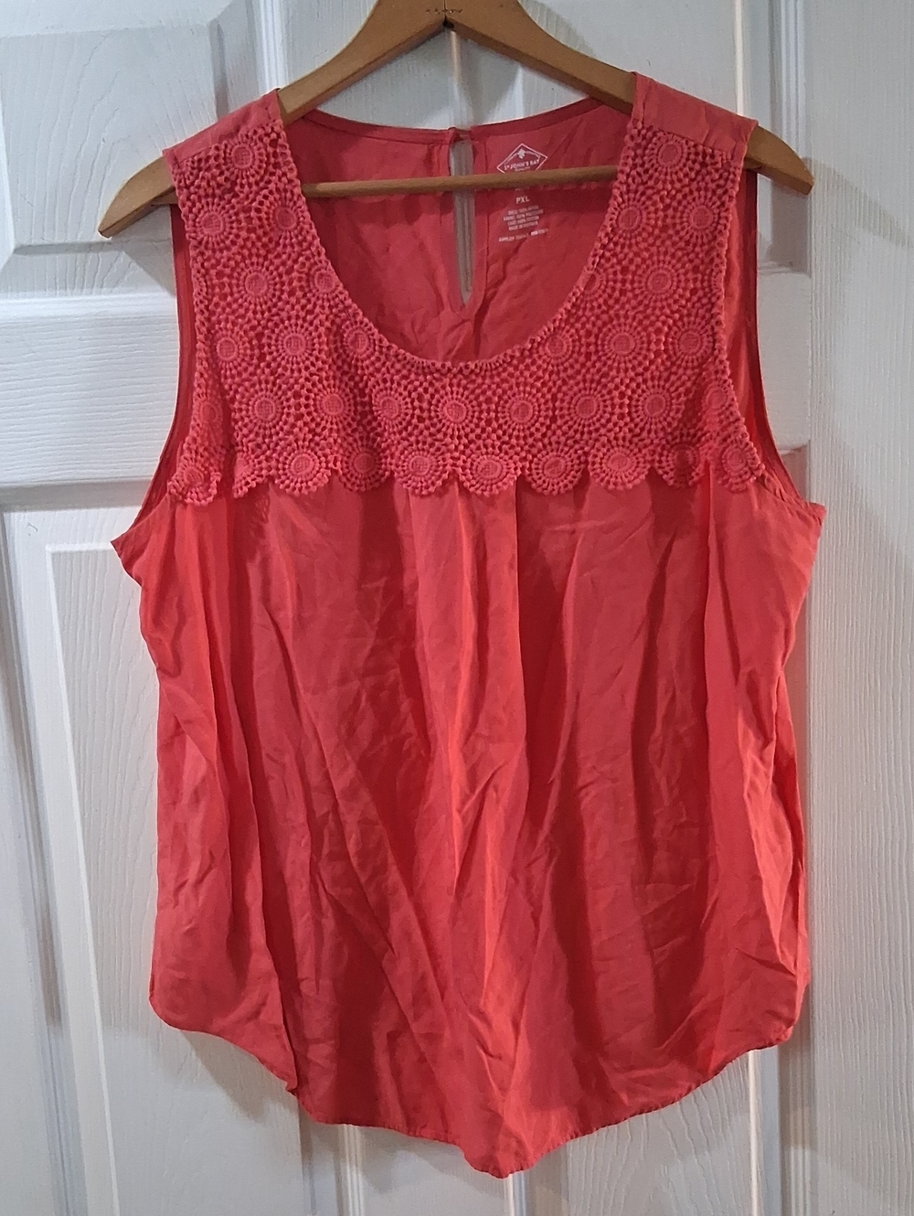 St. John's Bay Coral Crochet-Yoke Sleeveless Top